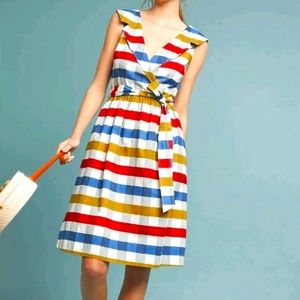 Anthropologie Maeve red blue Plaid Midi dress